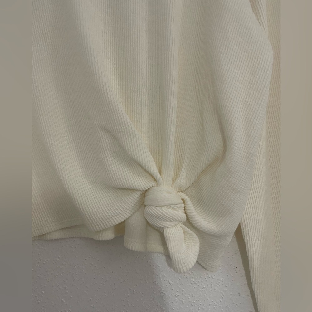Madewell Ribbed Long Sleeve Knot-Front Top Style K4412 In Ivory Size L Classic - Picture 4 of 14